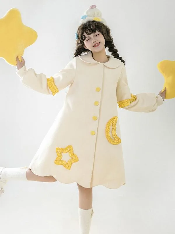 Sweet Lolita Outfits Apricot Bows Ruffles Stars Print Sleeveless Overcoat Jumper